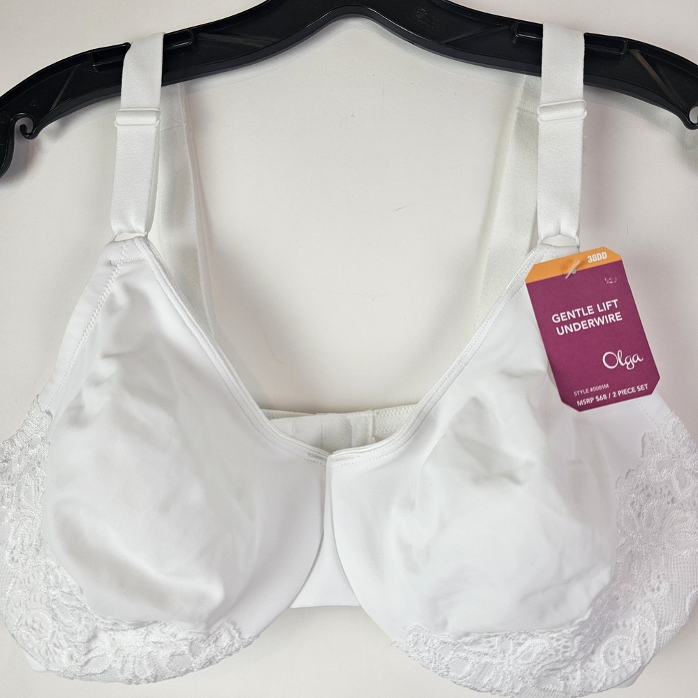 OLGA Warners NWT White Underwire Soft Cup Gentle Lift Bra 38DD Style 5001M